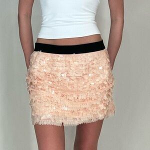 Candies Sequin Mini Skirt Women’s Large Peach Shimmer Elastic Stretch Party Club